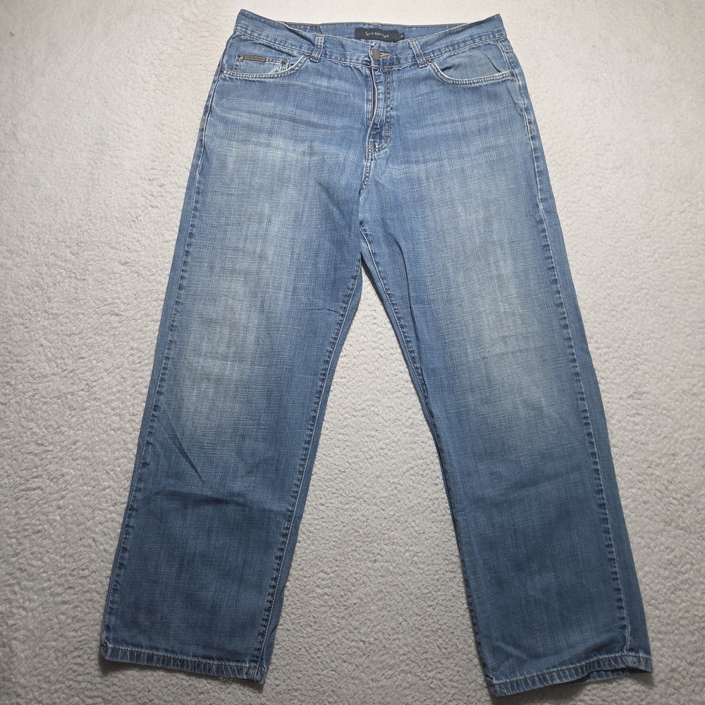 Vintage Calvin Klein Jeans Mens 34x29 Blue Cotton Denim Straight Baggy Wide Leg